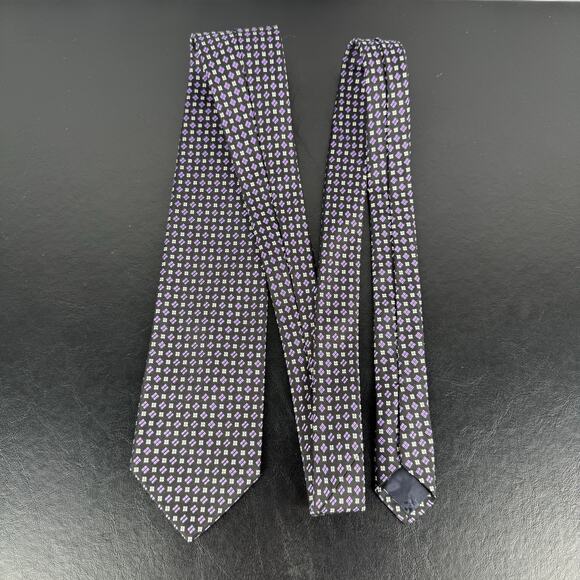 Brooks Brothers Irregular 100% All Silk USA Tie Black Purple - Picture 2 of 4